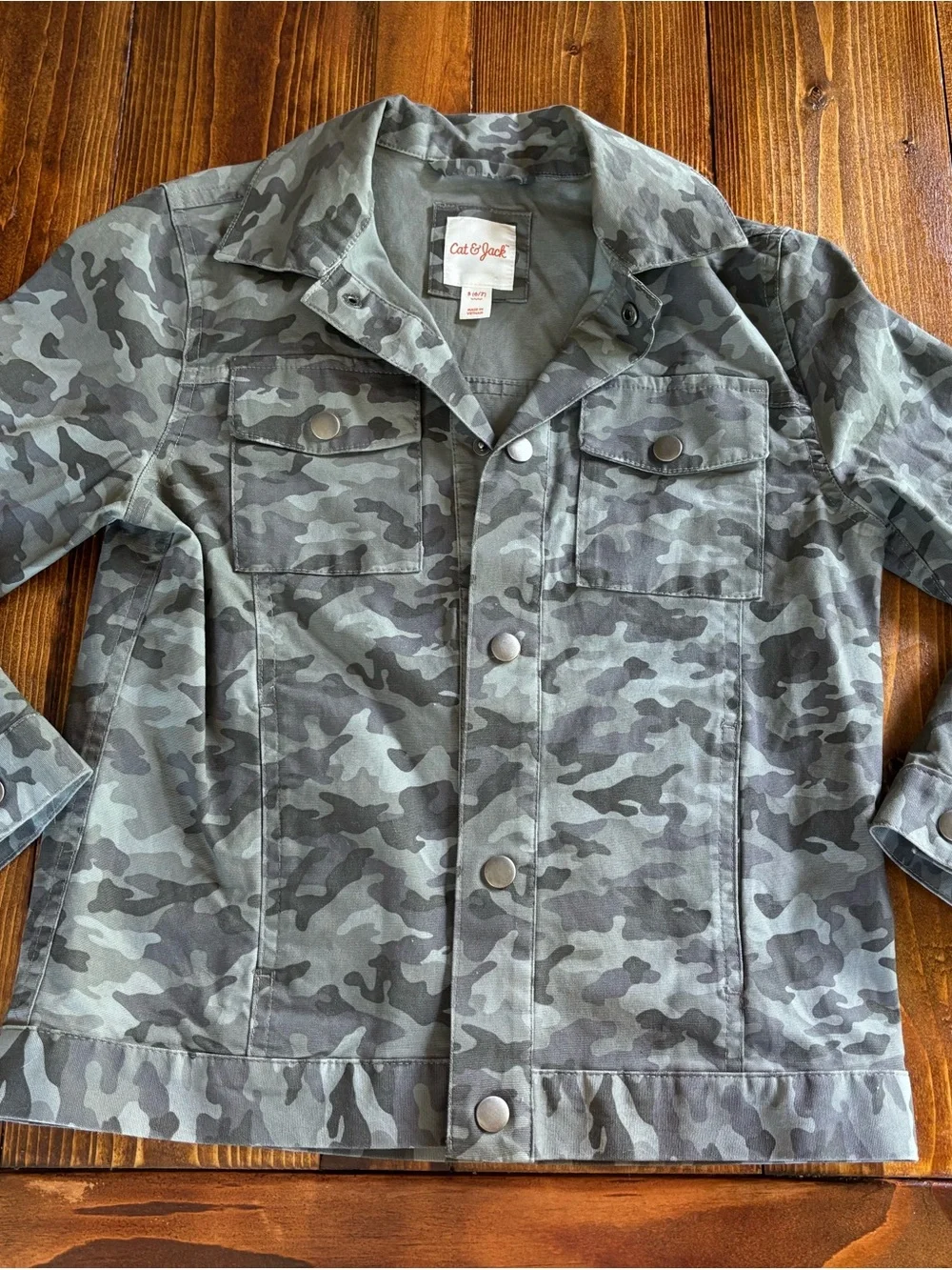 Cat & Jack Girls Gray Camo Utility Jacket Snap Front Cotton Stretch Size S 6/7
